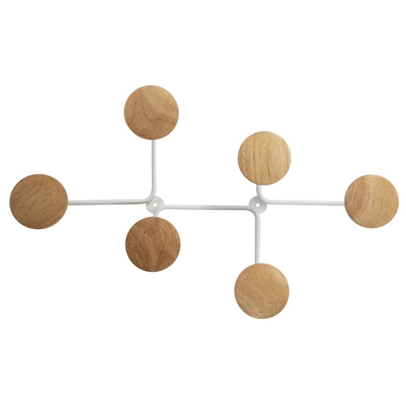 ALBA wandkapstok SIX, wit/beuken, 6 haken, 280×70×120 mm